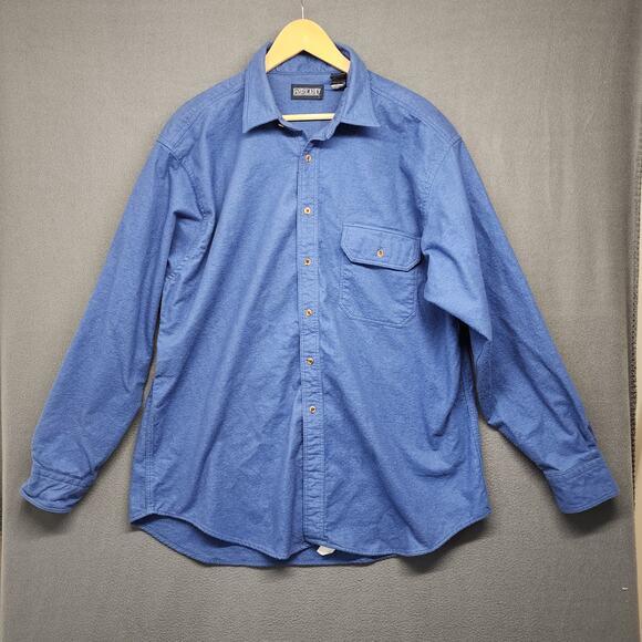 Lands End Chamois Flannel Shirt Mens XL Blue 100% Cotton Pocket Made in USA - Picture 1 of 14